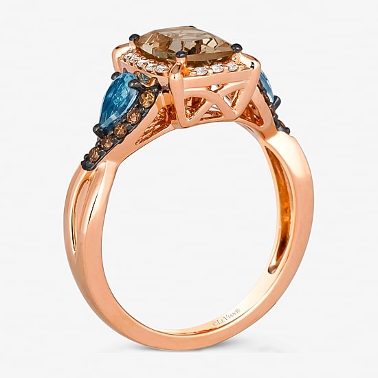 Le Vian® Ring featuring 1 CT. Peach Morganite™ 1/3 CT. Sea Blue Aquamarine® 1/5 CT. Chocolate Diamonds® 1/10 CT. Nude Diamonds™ set in 14K Strawberry Gold®