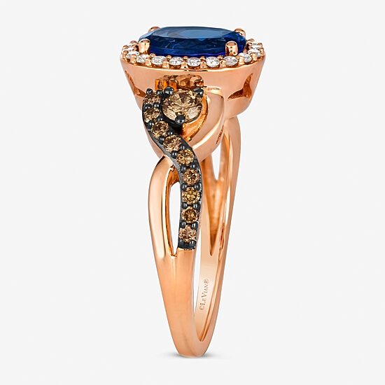 Le Vian® Ring featuring 1 CT. Blueberry Tanzanite® 3/8 CT. Chocolate Diamonds® 1/6 CT. Nude Diamonds™ set in 14K Strawberry Gold®