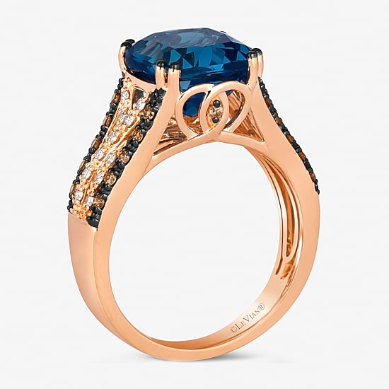 Le Vian® Ring featuring 4 1/2 CT. Deep Sea Blue Topaz™ 1/6 CT. Chocolate Diamonds® 1/6 CT. Nude Diamonds™ set in 14K Strawberry Gold®