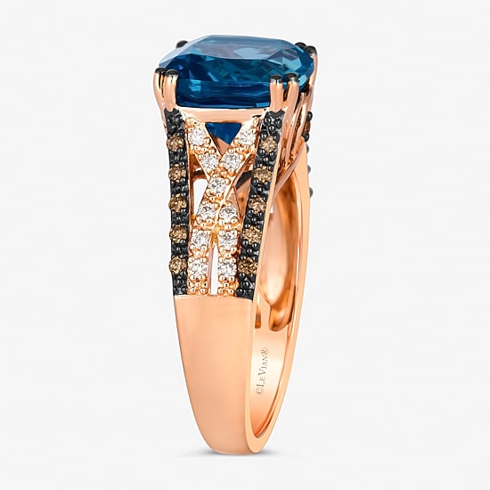 Le Vian® Ring featuring 4 1/2 CT. Deep Sea Blue Topaz™ 1/6 CT. Chocolate Diamonds® 1/6 CT. Nude Diamonds™ set in 14K Strawberry Gold®