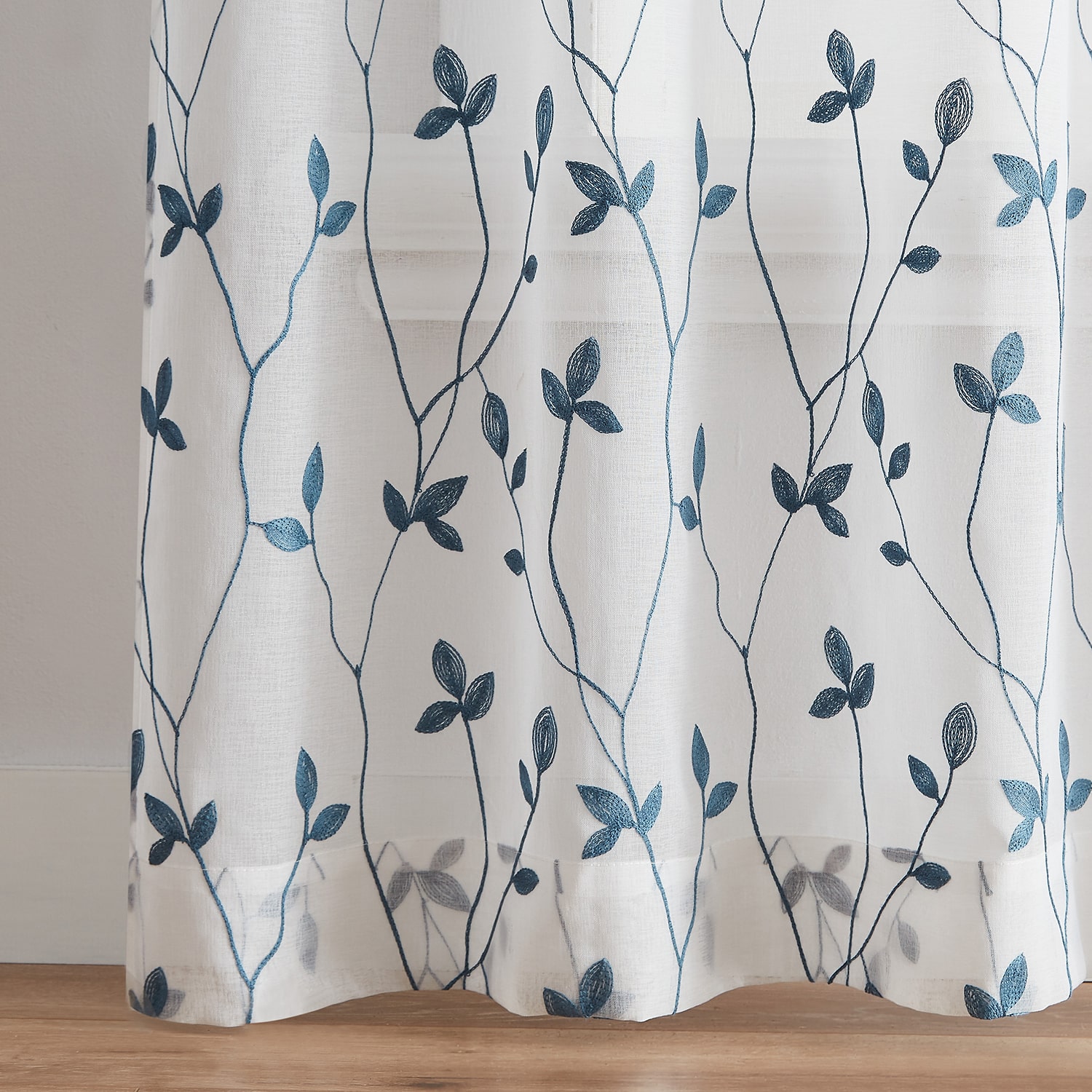 CHF Botanical Embroidery Rod Pocket Embroidered Sheer Set of 2 Curtain Panel