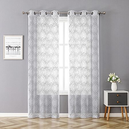 Hadden Grommet Top Sheer Set of 2 Curtain Panel, Color: Natural