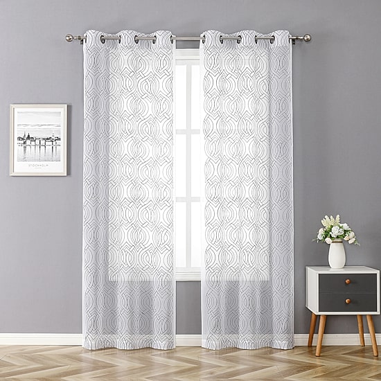 Regal Home Willa Grommet Top Embroidered Sheer Set of 2 Curtain Panel