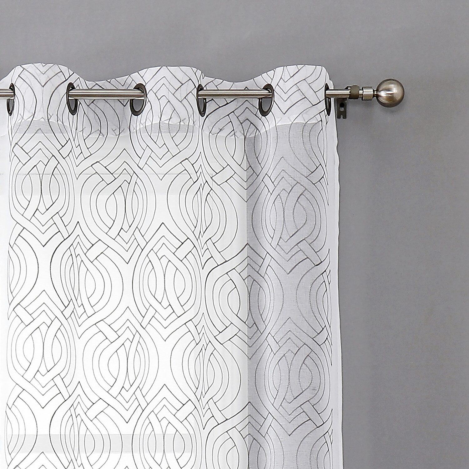 Regal Home Willa Grommet Top Embroidered Sheer Set of 2 Curtain Panel