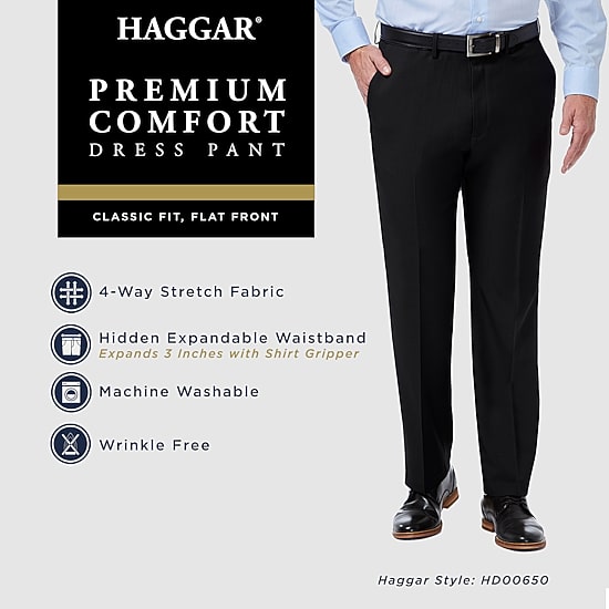 Haggar Premium Comfort Mens Classic Fit Dress Flat Front Pant