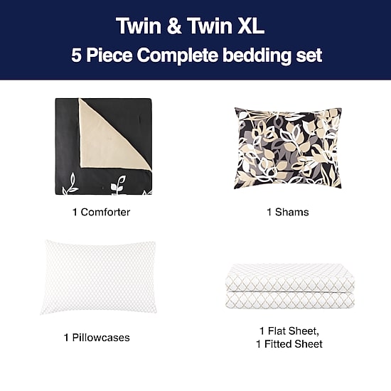 Home Expressions Casey Leaves Complete Bedding Set with Sheets