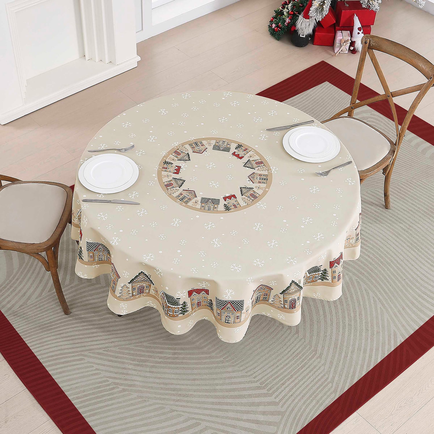 Avanti Gingerbread Village Holiday Round Tablecloth