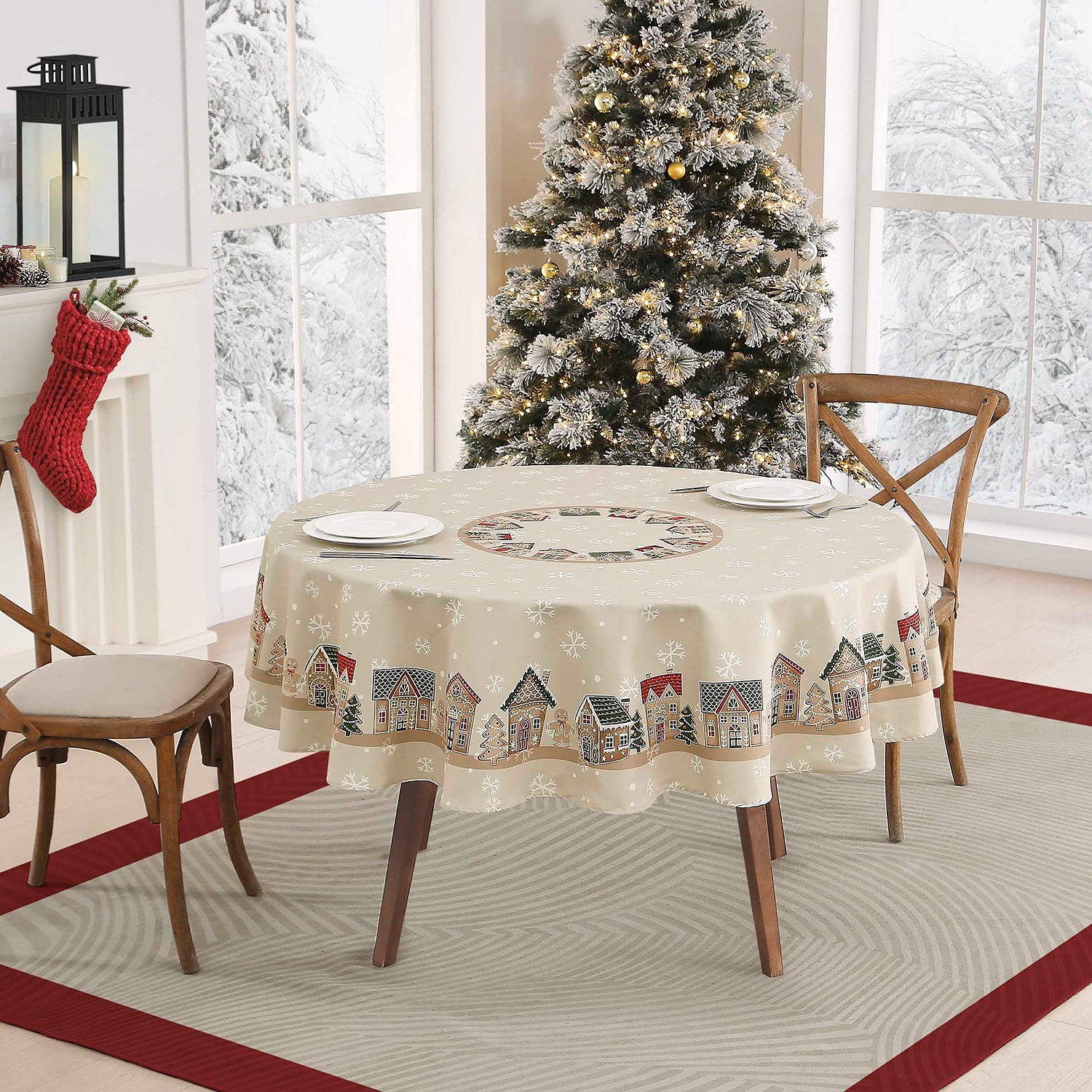 Avanti Gingerbread Village Holiday Round Tablecloth