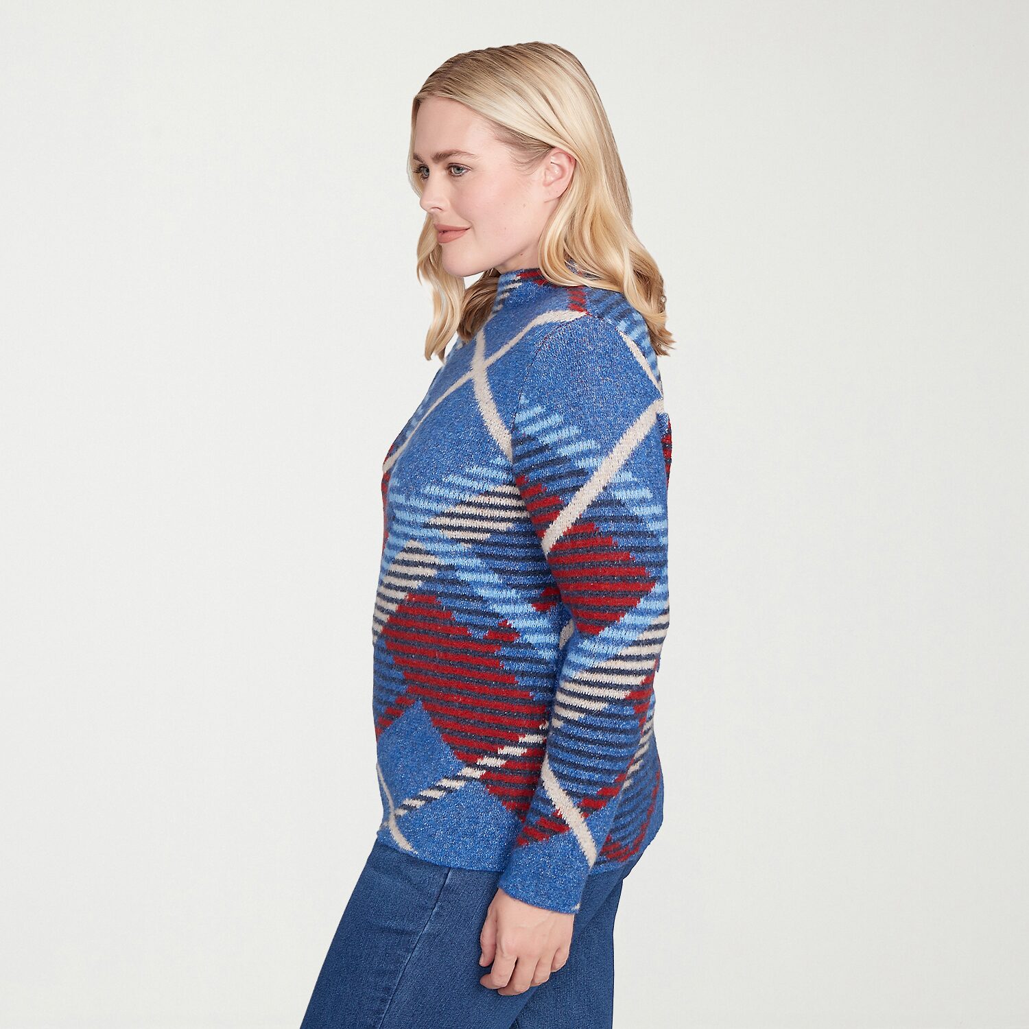 Alfred Dunner Sunset Canyon Womens Mock Neck Long Sleeve Plaid Pullover Sweater