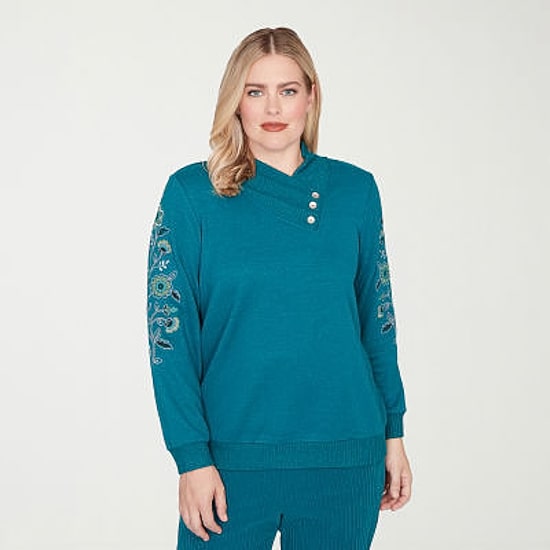 Alfred Dunner Lake Champlain Womens V Neck Long Sleeve T-Shirt