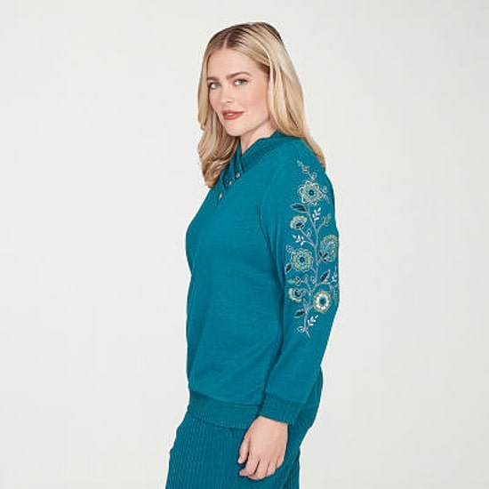 Alfred Dunner Lake Champlain Womens V Neck Long Sleeve T-Shirt