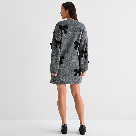 by&by Womens Juniors Long Sleeve Bows Sweater Dress
