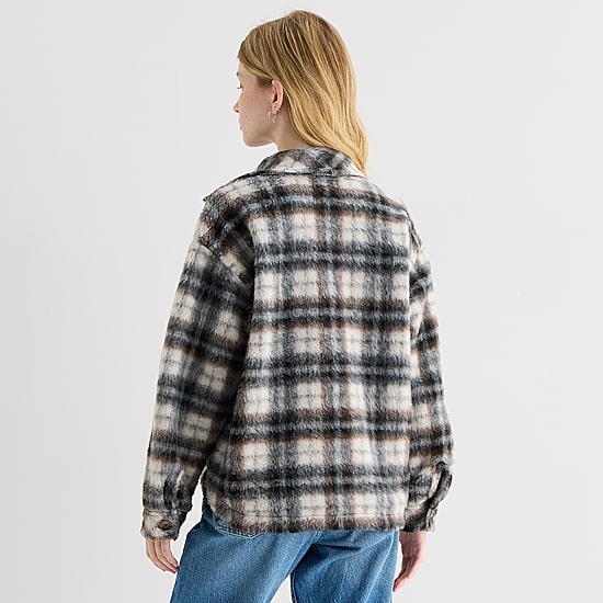 Arizona Shacket Womens Juniors Faux Fur Midweight Shirt Jacket