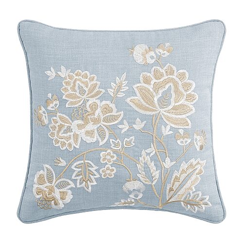 J Queen New York Garden Bloom Square Decorative Pillow, 18" x 18" - Chambray