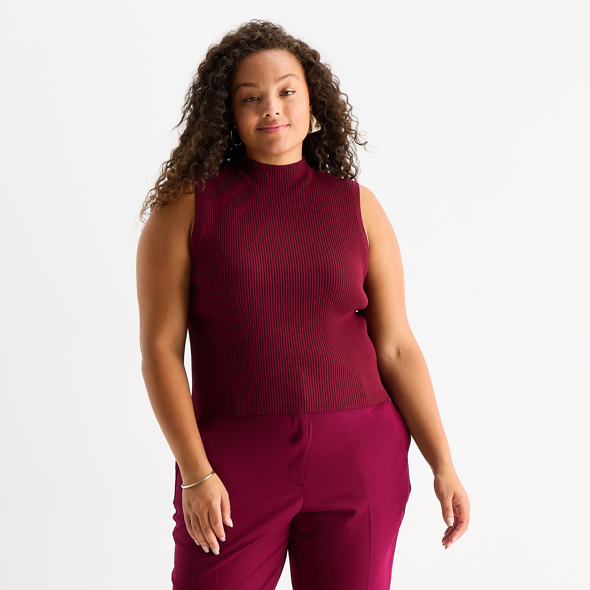 Worthington Plus Womens Mock Neck Sleeveless Pullover Sweater