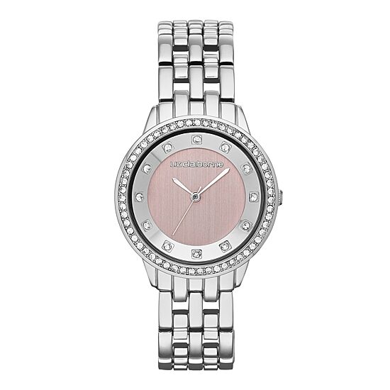 Liz Claiborne® Womens Pink Crystal-Accent Bracelet Watch