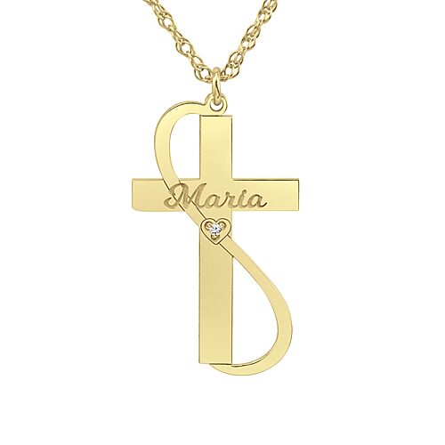 Womens White Diamond Accent Personalized Gold Cross Pendant Necklace, One Size, Yellow