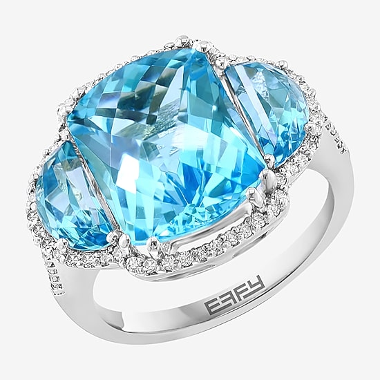 Effy Final Call Womens Genuine Blue Topaz & 1/5 CT. T.W. Genuine Diamond 14K White Gold Cocktail Ring