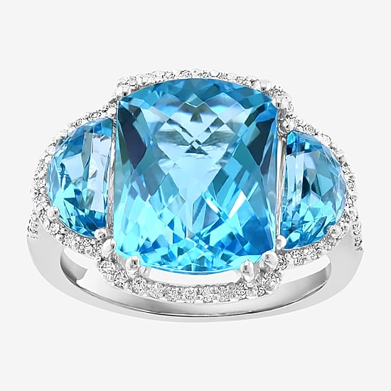 Effy Final Call Womens Genuine Blue Topaz & 1/5 CT. T.W. Genuine Diamond 14K White Gold Cocktail Ring