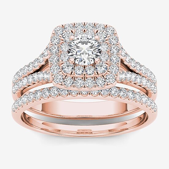 1 CT.T.W. Natural Diamond 10K Rose Gold Bridal Ring Set