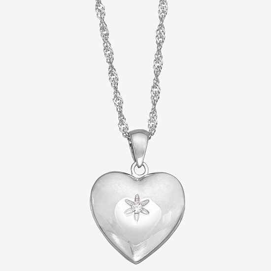 Womens White Cubic Zirconia Sterling Silver 15 Inch Locket Necklace