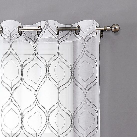 Regal Home Layla Matte Grommet Top Embroidered Sheer Set of 2 Curtain Panel
