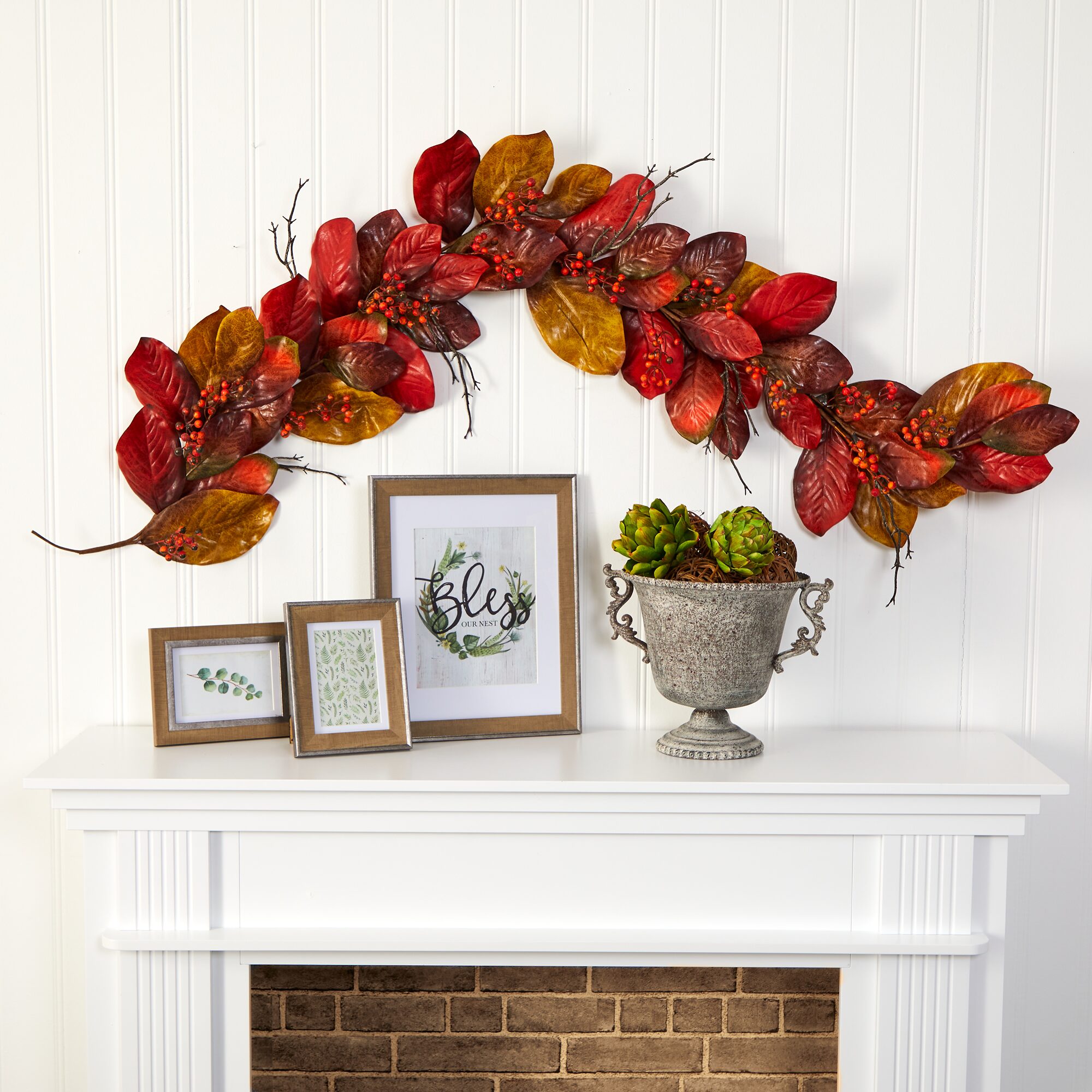 Nearly Natural Autumn Magnolia Berry Thanksgiving Indoor Garland