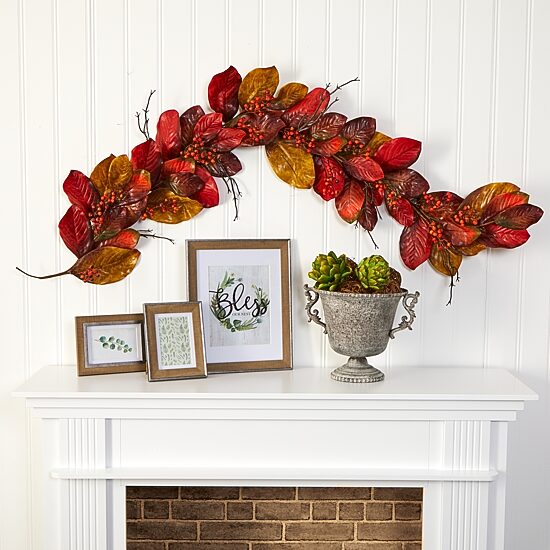 Nearly Natural 6ft Autumn Magnolia Berry Indoor Garland