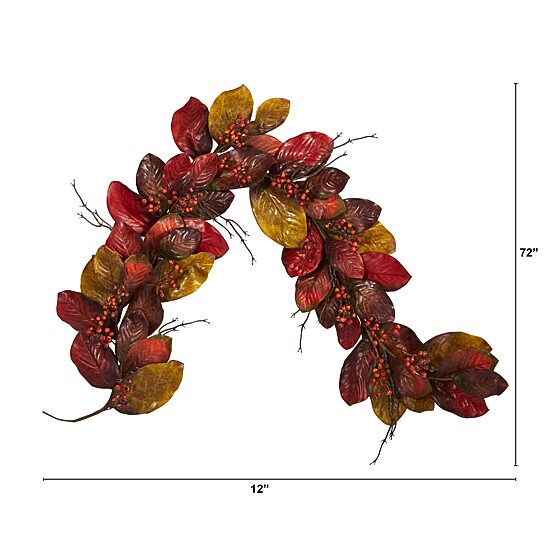 Nearly Natural 6ft Autumn Magnolia Berry Indoor Garland