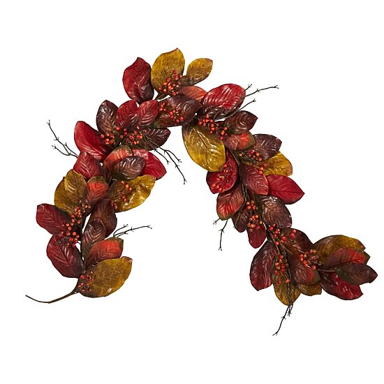 Nearly Natural 6ft Autumn Magnolia Berry Indoor Garland