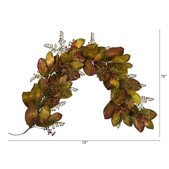 Nearly Natural Autumn Magnolia Leaf Indoor Garland