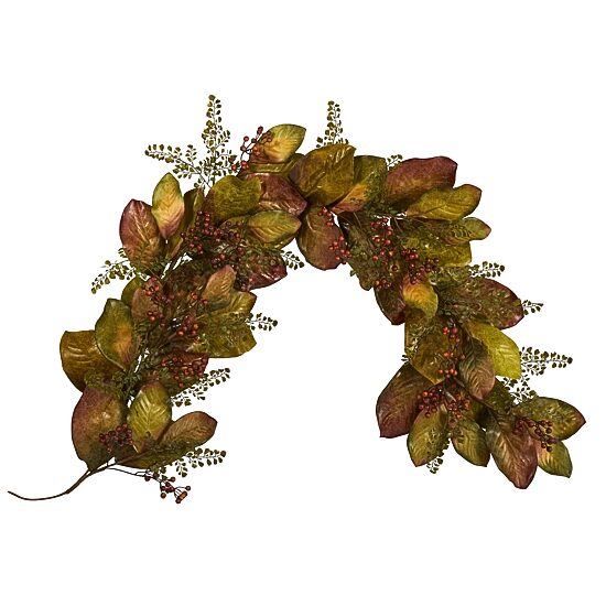 Nearly Natural Autumn Magnolia Leaf Indoor Garland