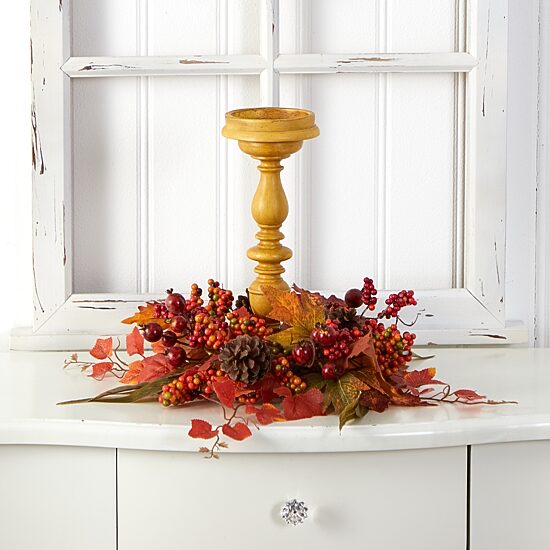 Nearly Natural 15" Harvest Arrangement Candle Holder