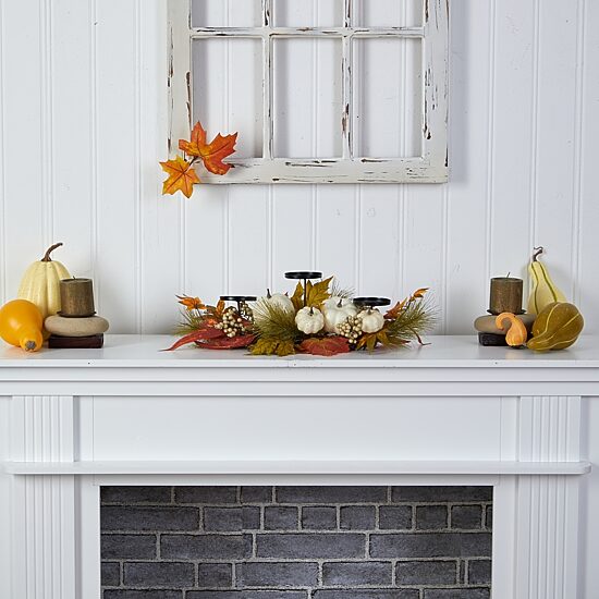 Nearly Natural 22" Pumpkin  Maple Leaf Candle Holder
