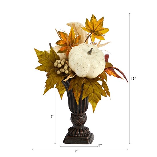 Nearly Natural 13" Fall Pumpkin And Berries Floral Arrangement