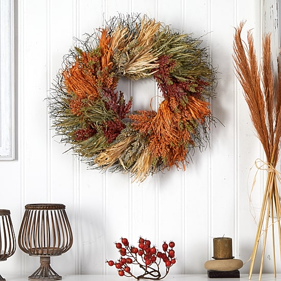 Nearly Natural 26" Fall Sorghum Harvest Autumn Wreath