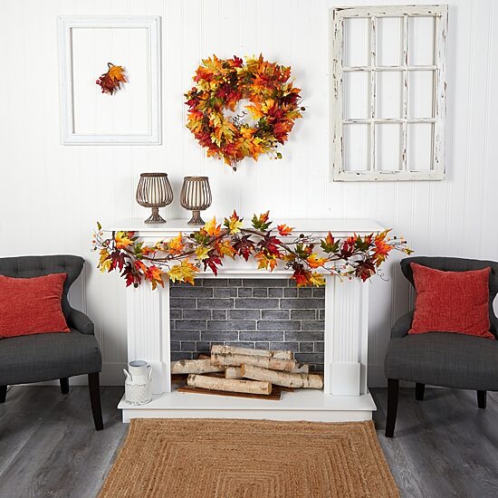 Nearly Natural 6' Autumn Maple Leaf And Berry Thanksgiving Indoor Garland