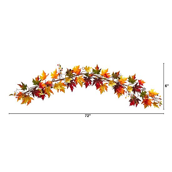 Nearly Natural 6' Autumn Maple Leaf And Berry Thanksgiving Indoor Garland