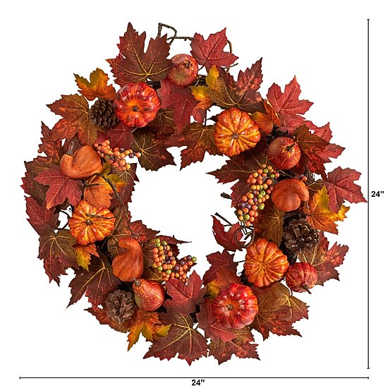 Nearly Natural 24" Autumn Faux Arrangement Wreath