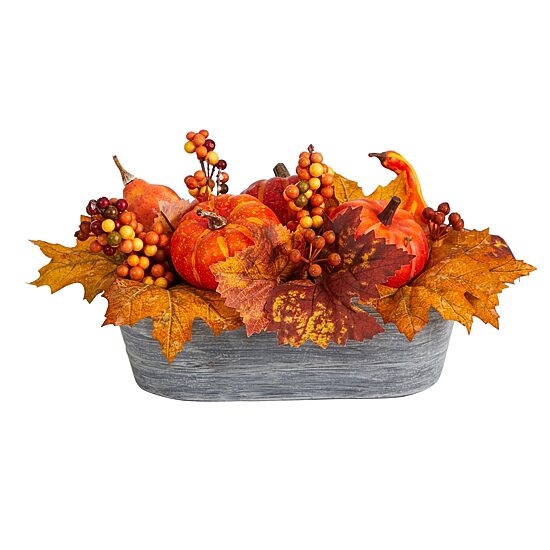 Nearly Natural 12in Autumn Harvest Arrg In Washed Vase Floral Arrangement