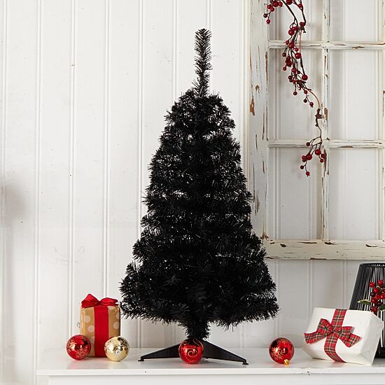 Nearly Natural 3 Foot Black Faux With Lights Halloween Tree
