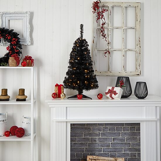 Nearly Natural 3 Foot Black Faux With Lights Halloween Tree