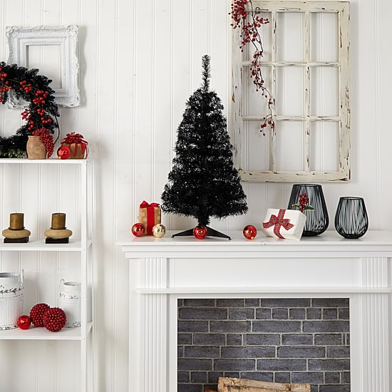 Nearly Natural 3 Foot Black Faux With Lights Halloween Tree