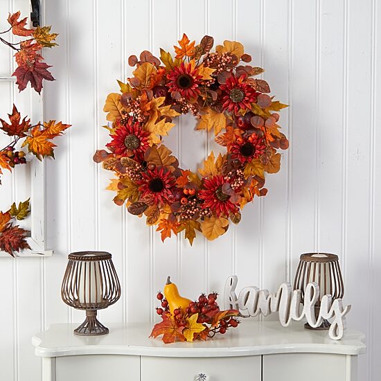 Nearly Natural 30" Autumn Foliage Faux Wreath