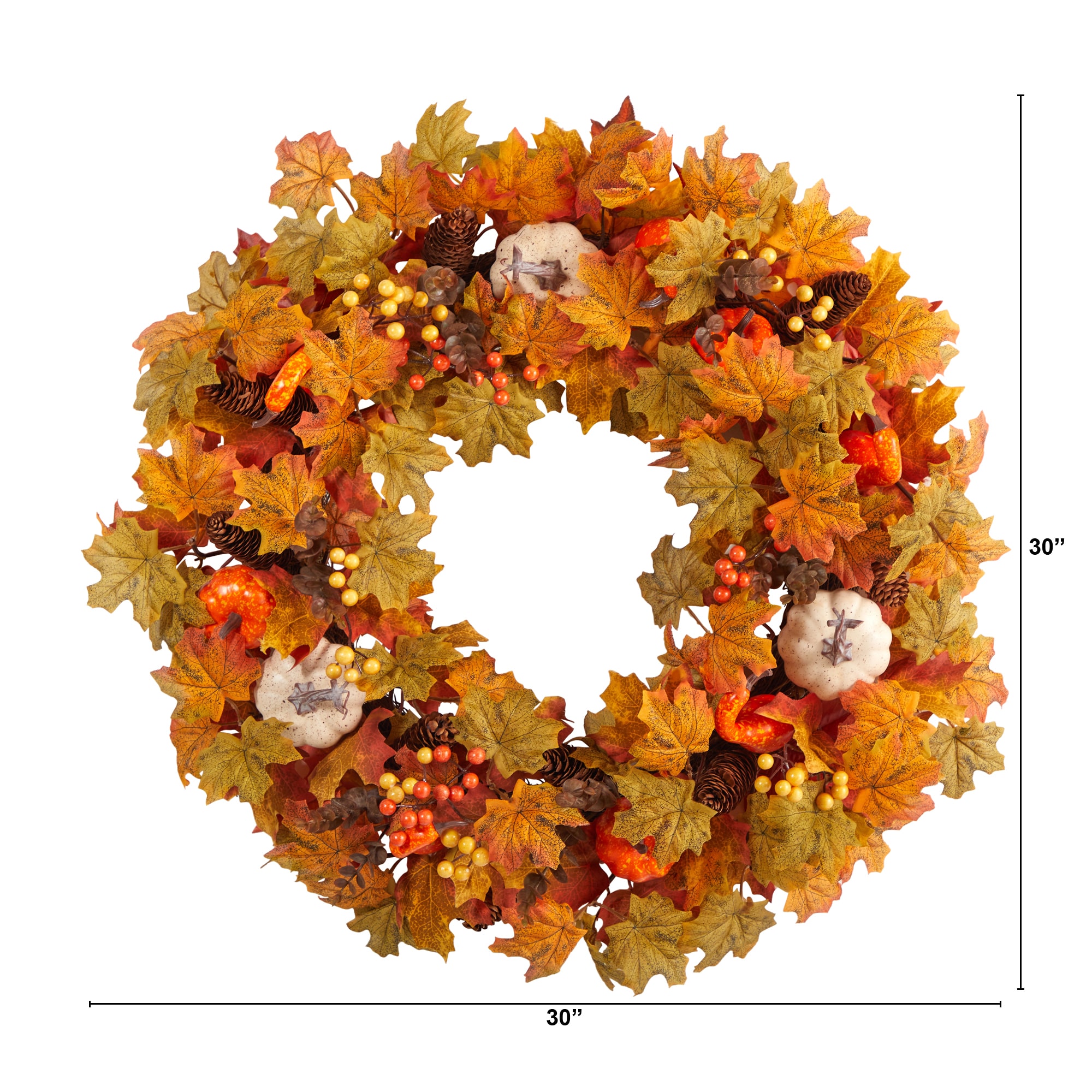 Nearly Natural 30" Pumpkin And Maple Leaf Faux Wreath