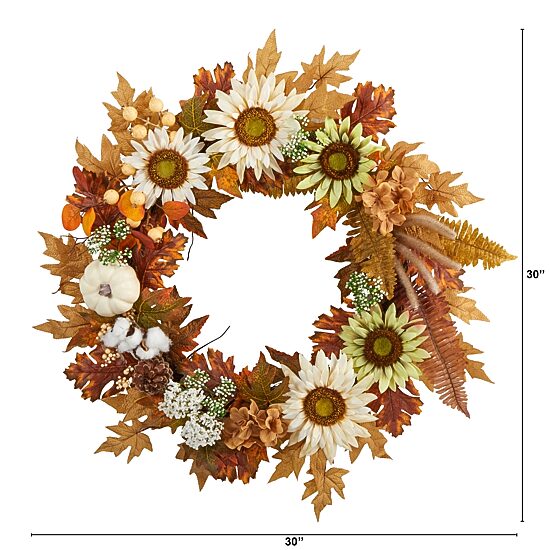 Nearly Natural 30" Sunflower Pumpkin  Berry Wreath