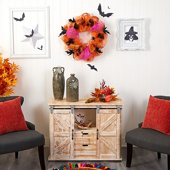 Nearly Natural "26"" Halloween Spider Mesh" Wreath