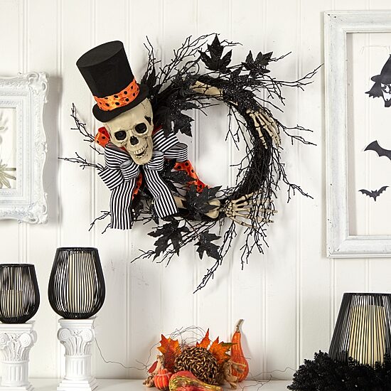 Nearly Natural "26"" Halloween Dapper Skeleton" Wreath