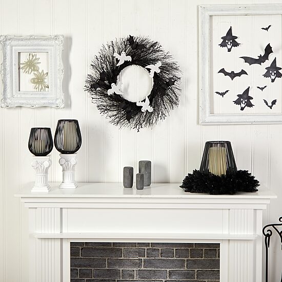 Nearly Natural "22"" Halloween Ghost Bats Twig" Wreath