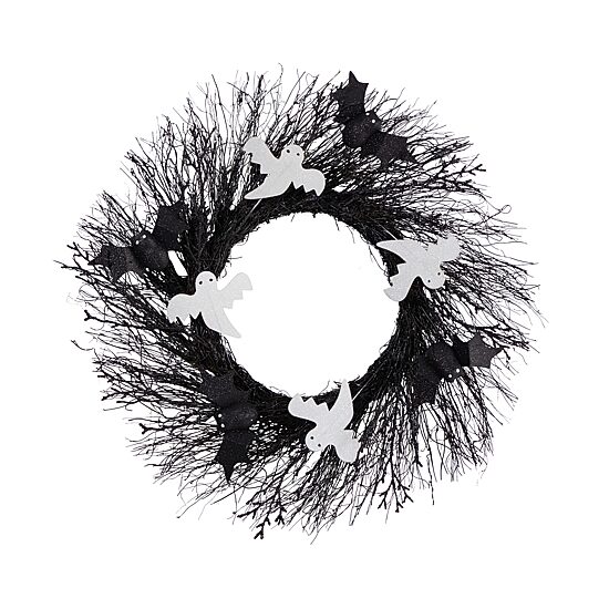 Nearly Natural "22"" Halloween Ghost Bats Twig" Wreath
